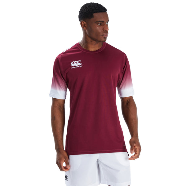Model wearing Canterbury Accent Club Playing Jersey in Maroon/White