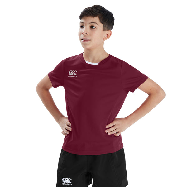 Photo of model wearing the Canterbury Club Dry Tee Junior in Maroon