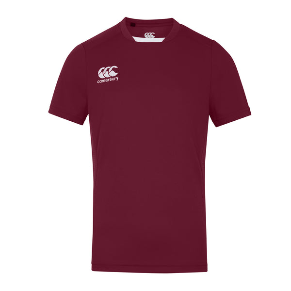 Photo of the Canterbury Club Dry Tee Junior in Maroon, photograped from front