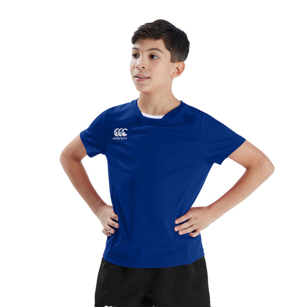 Photo of model wearing the Canterbury Club Dry Tee Junior in Blue