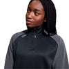 Photo of model wearing Canterbury Ladies Elite 1/4 Zip Top shoulder line view