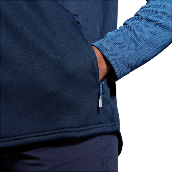 Photo of model wearing Canterbury Ladies Elite Training Hoody Navy, close up of pocket & hip detail