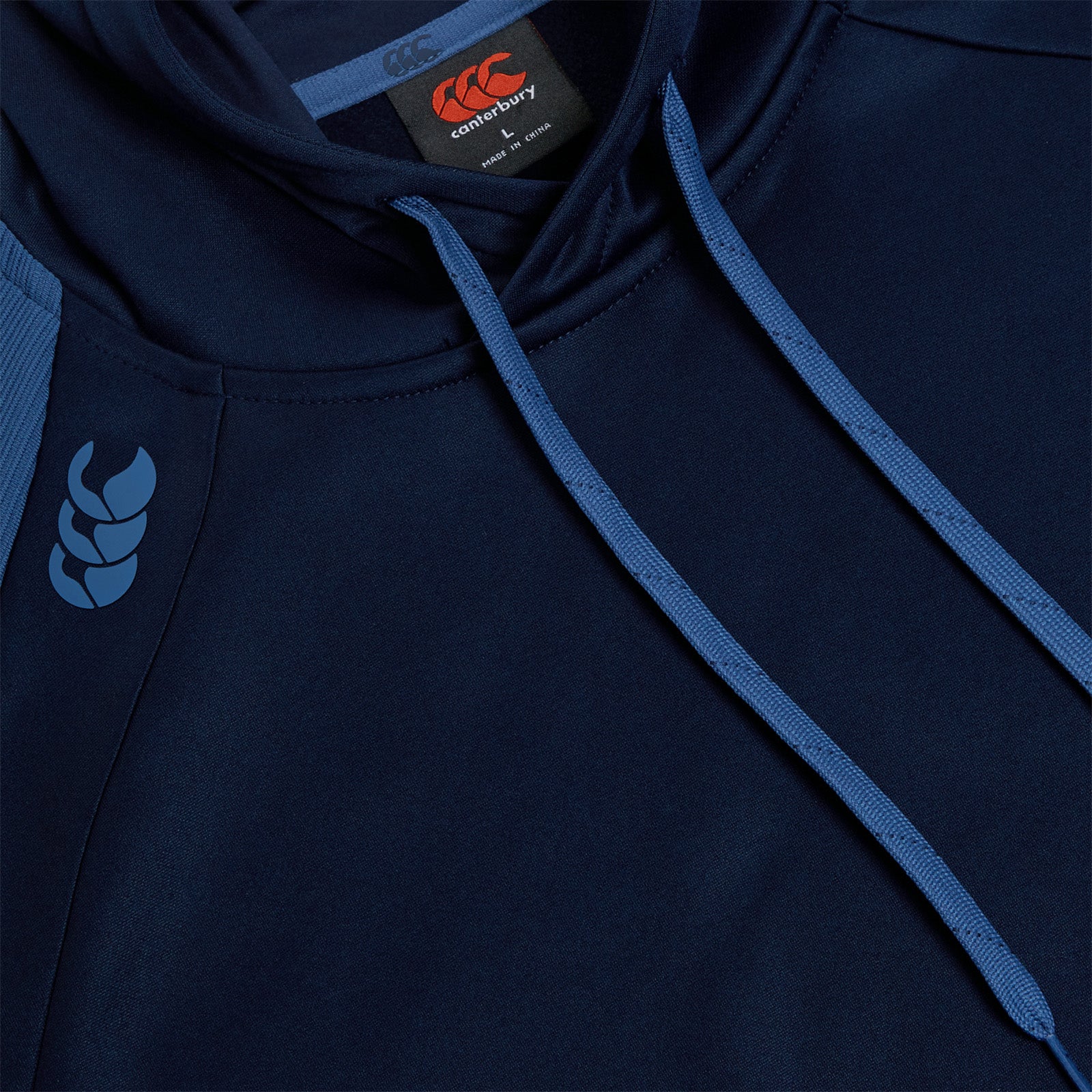 Photo of the Canterbury Elite Training Hoody Navy, close up of hood detail