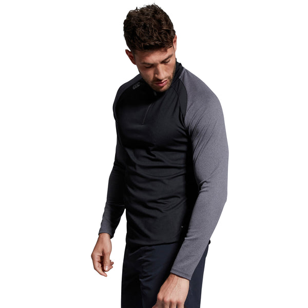 Photo of model wearing Canterbury Mens Elite First Layer Black, side view