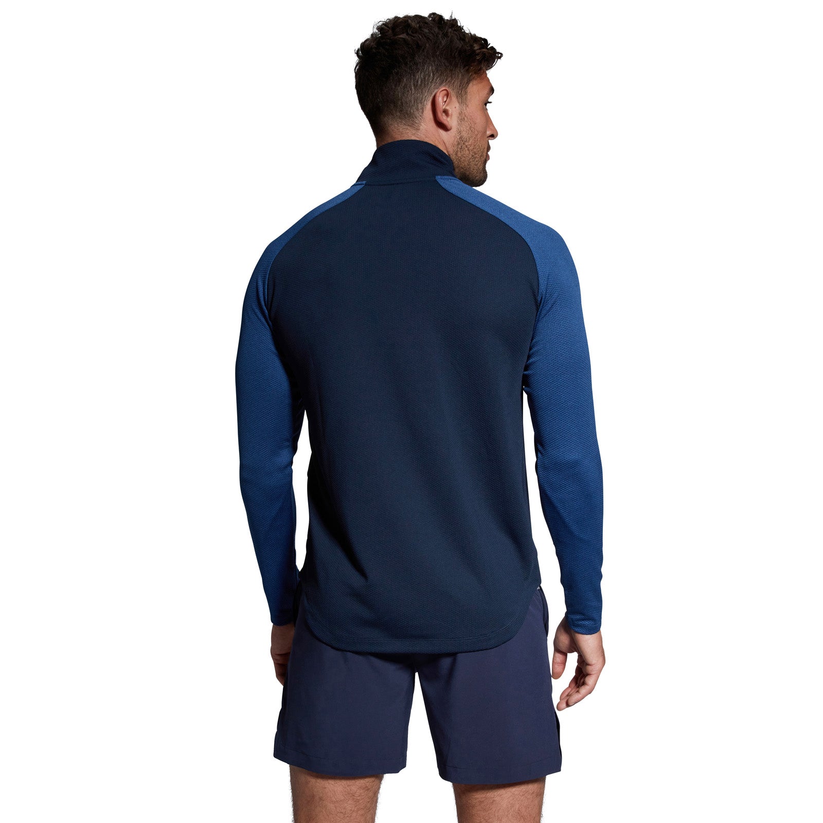 Photo of model wearing Canterbury Mens Elite First Layer in Navy, back view