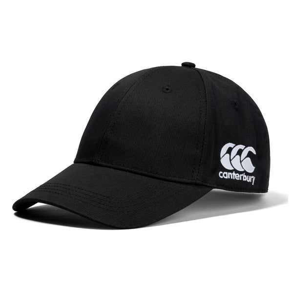 A photo of the Canterbury Team Baseball Cap in Black with Canterbury CCC embroidered logo on left side