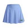 A photo of the Celbridge Tennis Club Ladies Tennis Skort in Dusky Blue with club crest on left leg.