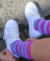 Swole Panda Pink and Light Blue Striped Socks