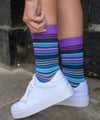 Swole Panda Purple and Blue Narrow Striped Socks