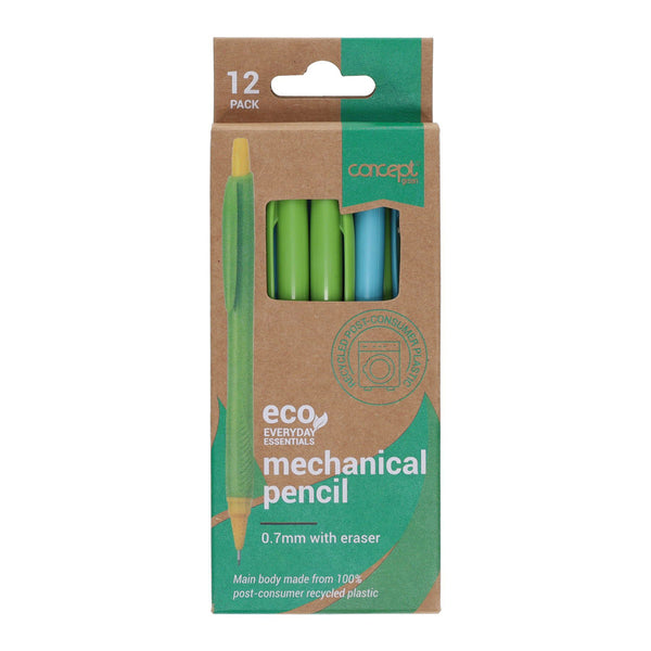 Concept Green Mechanical Pencils With Eraser 0.7mm (Pkt12)