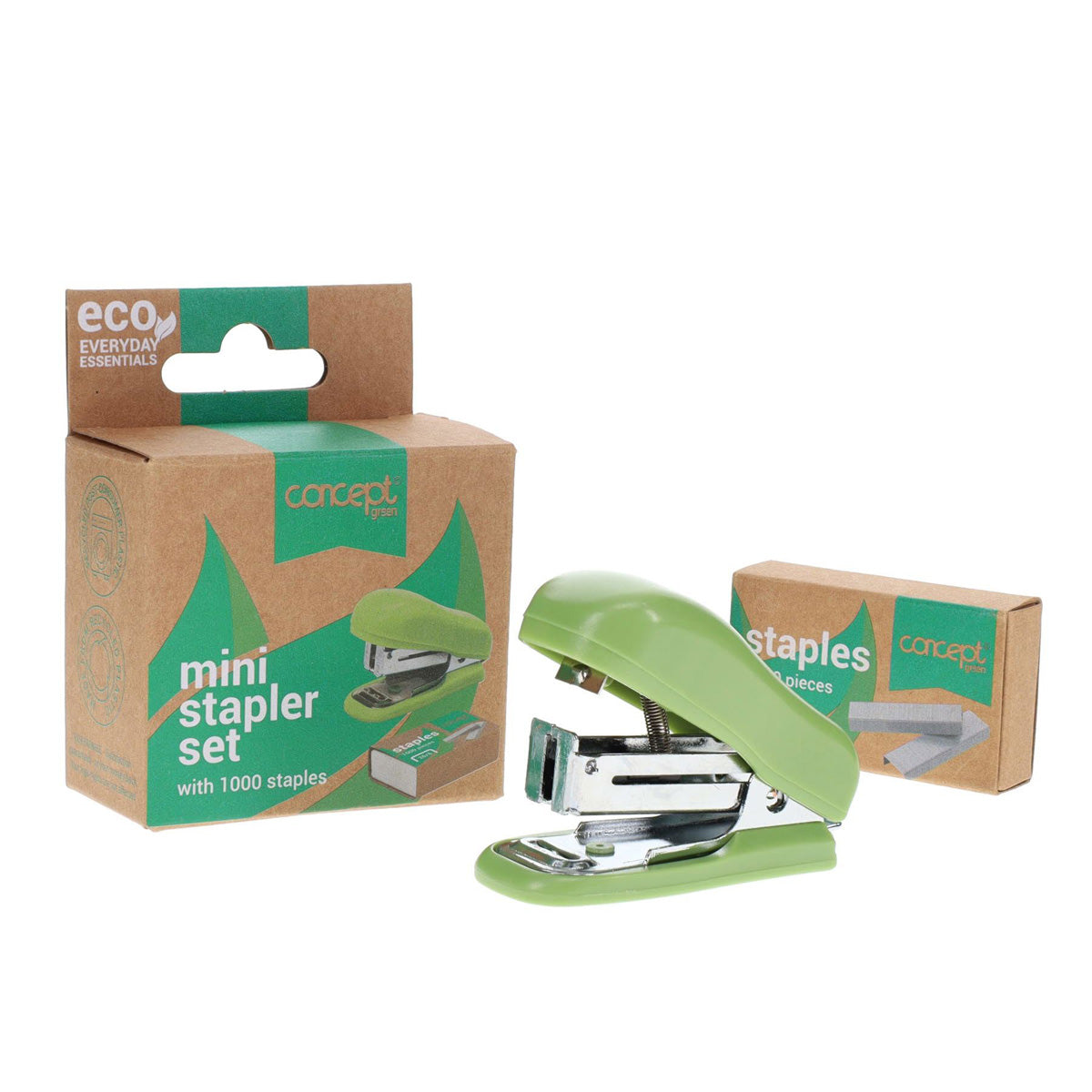 Concept Green Mini Stapler Set With 1000 X 26/6 Staples