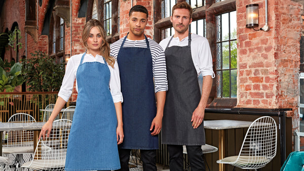 Aprons, view our range of Hospitality aprons, available in a wide range of colours & styles.