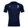 A photo of the Macron Castletroy College Sports T-Shirt in Navy with embroidered school crest on front lef chest.