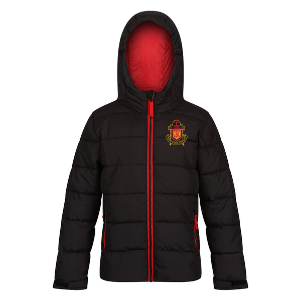 Pictured is the CBC Cork School Jacket in Black with contrasting red zips. The school crest is embroidered on left chest.