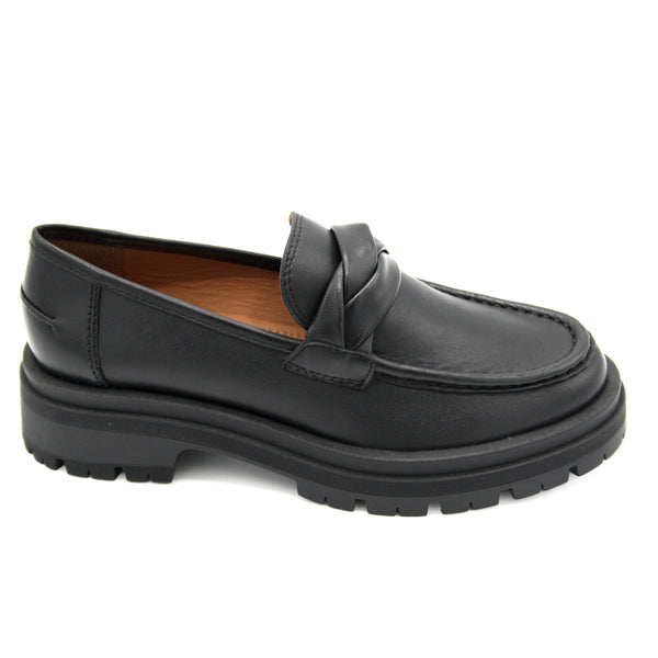 A photo of the Dubarry 'Kew' girls school shoes in black. Side View.