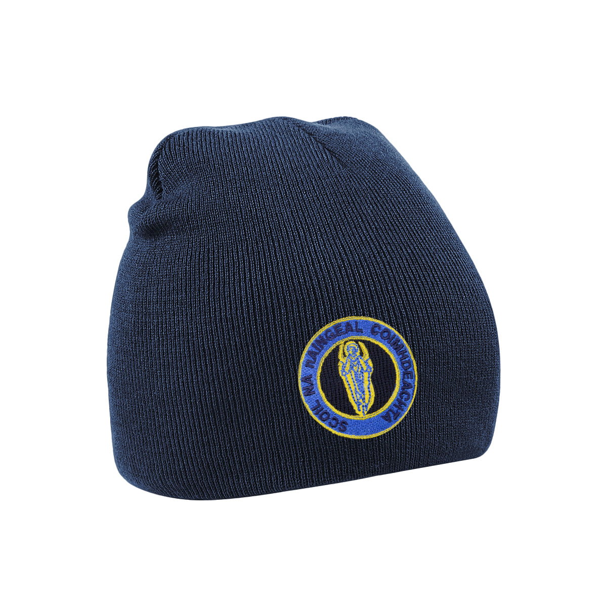 A photo of the Guardian Angels National School Beanie with embroideredschool crest.
