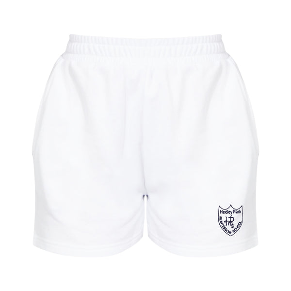 A photo of the Hedley Park Tennis Short in White with embroidered schoolcrest on the left leg
