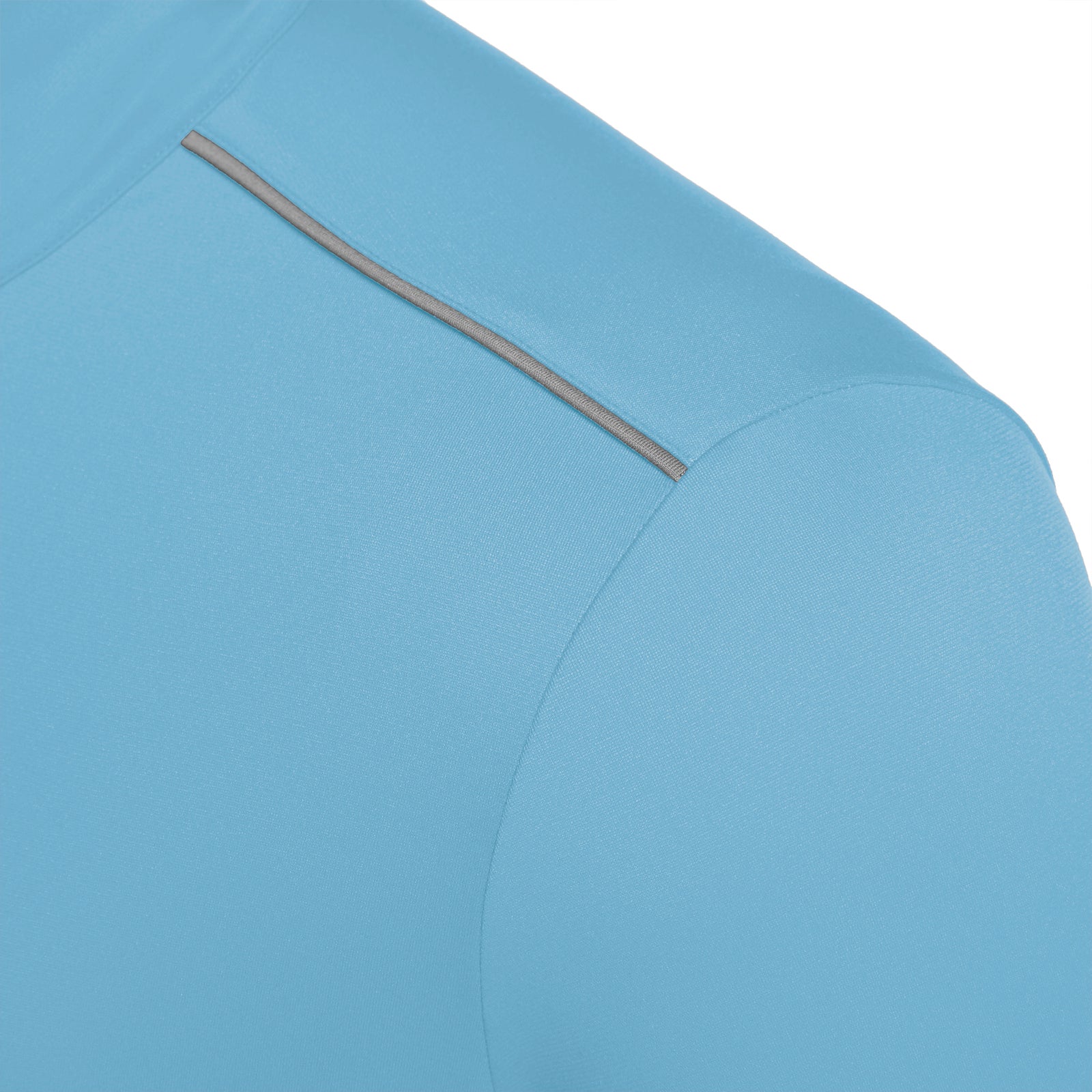 Photo of Irish Squash Men's 'Havel' 1/4 Zip Midlayer in colour Sky, close up of shoulder piping detail