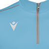 Photo of Irish Squash Men's 'Havel' 1/4 Zip Midlayer in colour Sky, front, shoulder with embroidered Macron logo