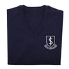 A photo of the John Scottus Senior Pullover in Navy with embroidered school crest on left chest.