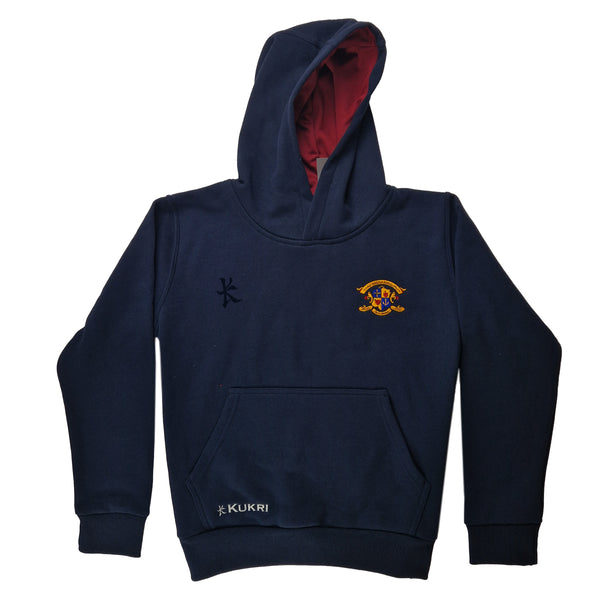 A photo of the Loreto College St Stephen's Green Hoody Fleece top in Navy, with embroidered school crest on left chest