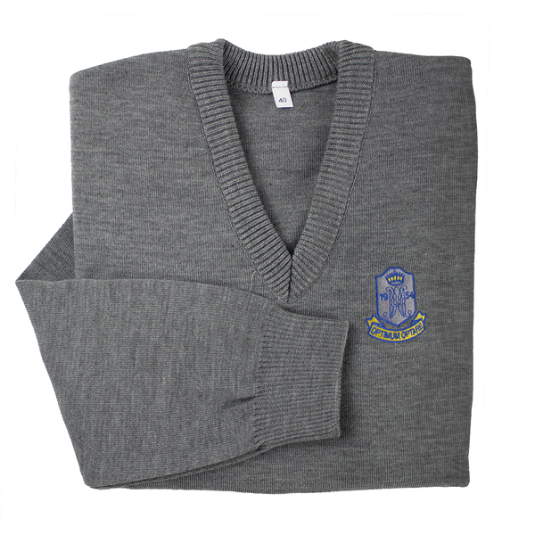 A photo of the Marian CollegePullover, front view, with sleeve detail