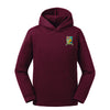 A photo od the Mountpleasant National School Hoody in Maroon, with embroidered school crest on left chest