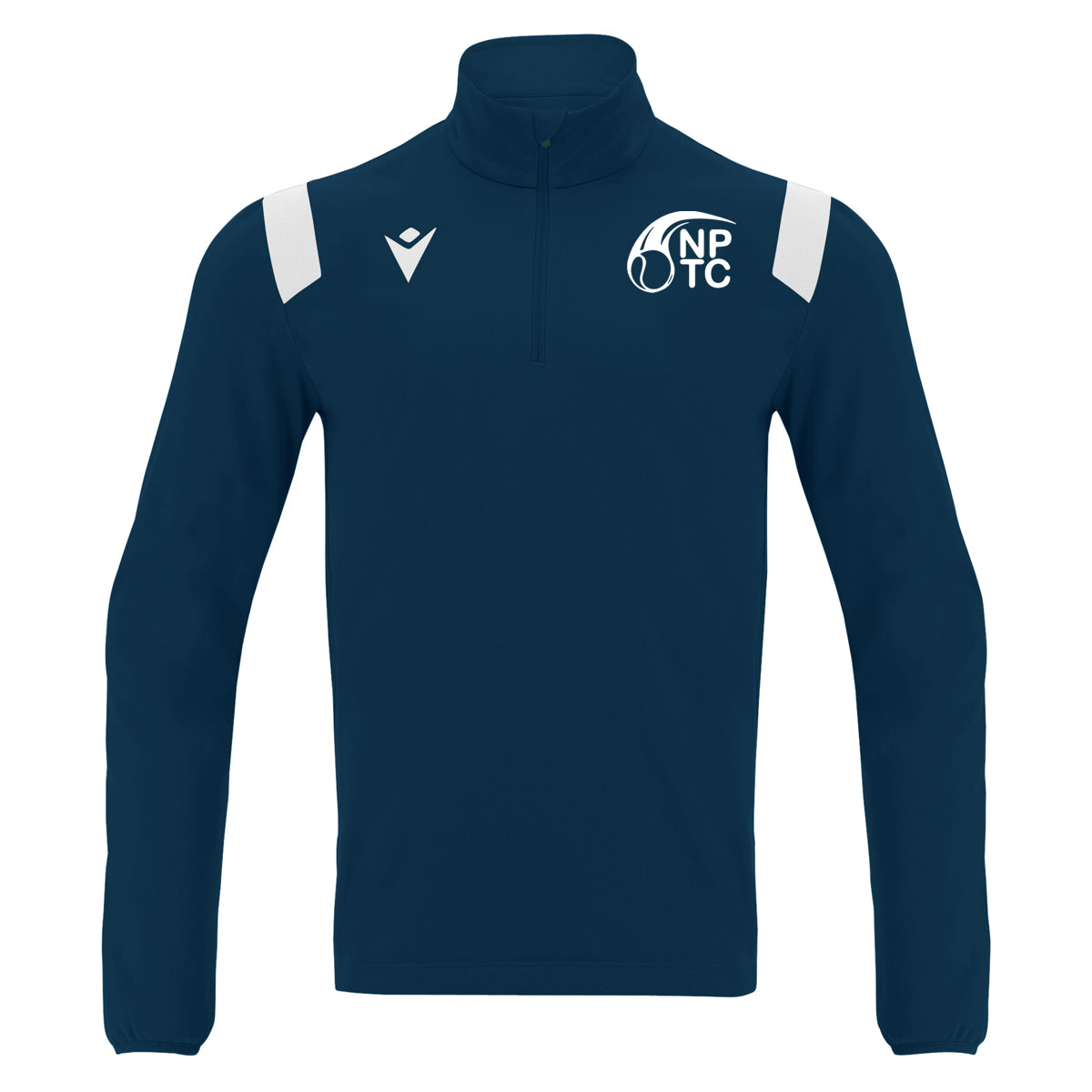 A photo of the Newtown Park 'Gange' 1/4 Zip Training Top in Navy with embroidered club crest on left chest.