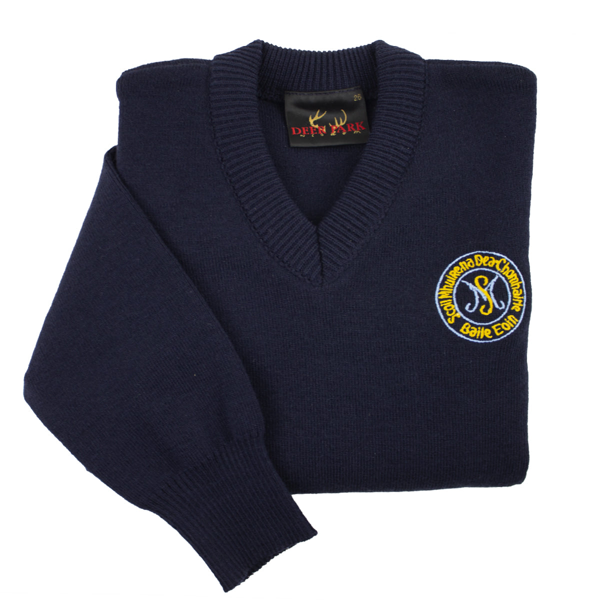 A photo of the Our Lady Of Good Counsel Pullover in Navy with embroidered School Crest and sleeve cuff detail