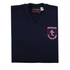 A photo of the Our Lady Of Mercy Booterstown Pullover in Navy with embroidered School crest on left chest.