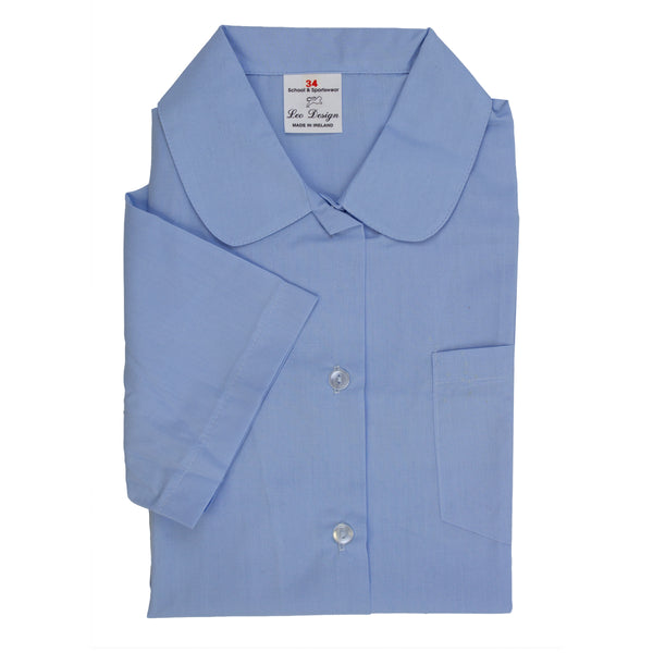 A photo of the Hedley Park Peter Pan Blue School Shirt Short Sleeve Blouse in Blue