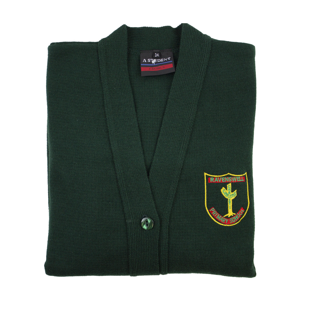 Ravenswell Primary School Cardigan in Green with embroidered school crest.