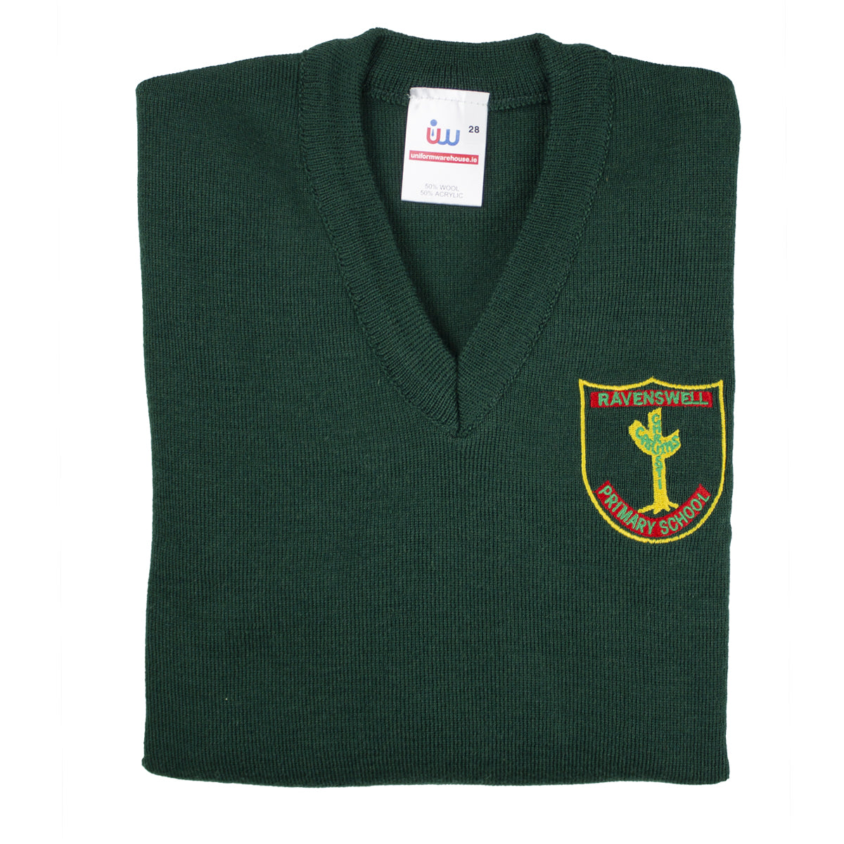 A phot of the Ravenswell School Pullover in Green with embroidered School Crest