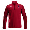 A photo dof the St Kilian's Deutsche Schule 1/4 Zip Midlayer in Red with embroidered school crest on left chest.