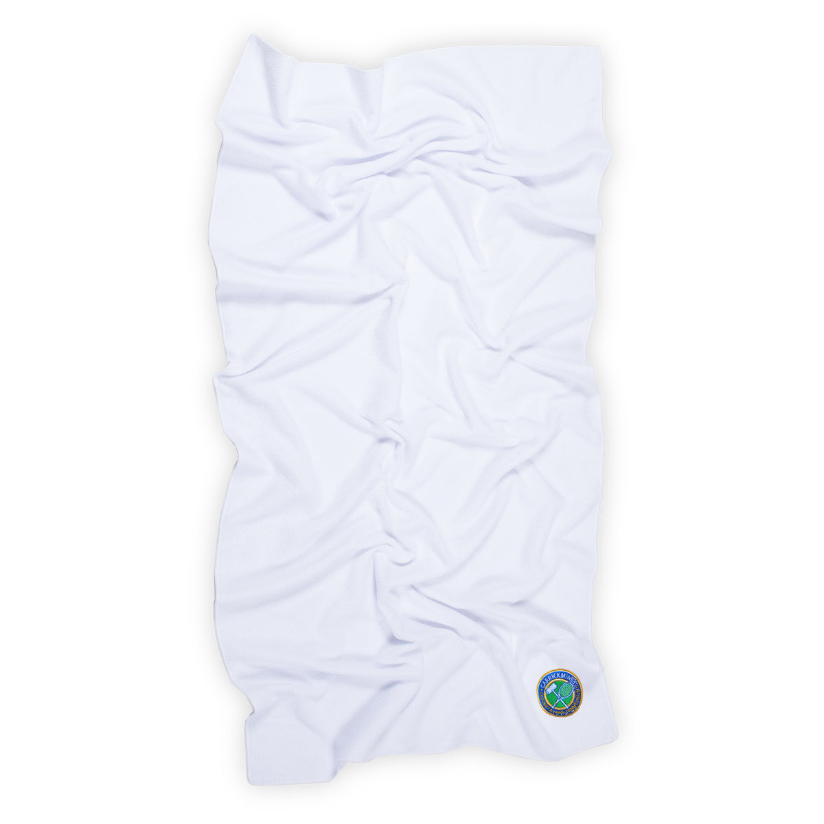 Photo of Carrickmines LTC Microfibre Gym Towel in white with embroidered Club Crest