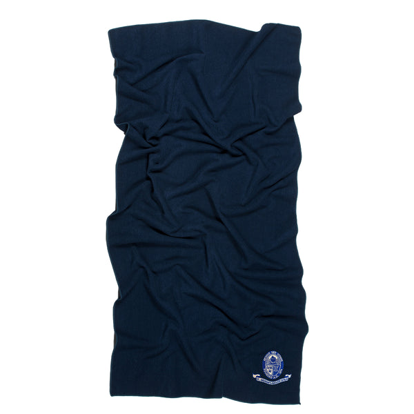 Photo of St. Andrew's College College Microfibre Gym Towel in Navy, with embroidered School Crest