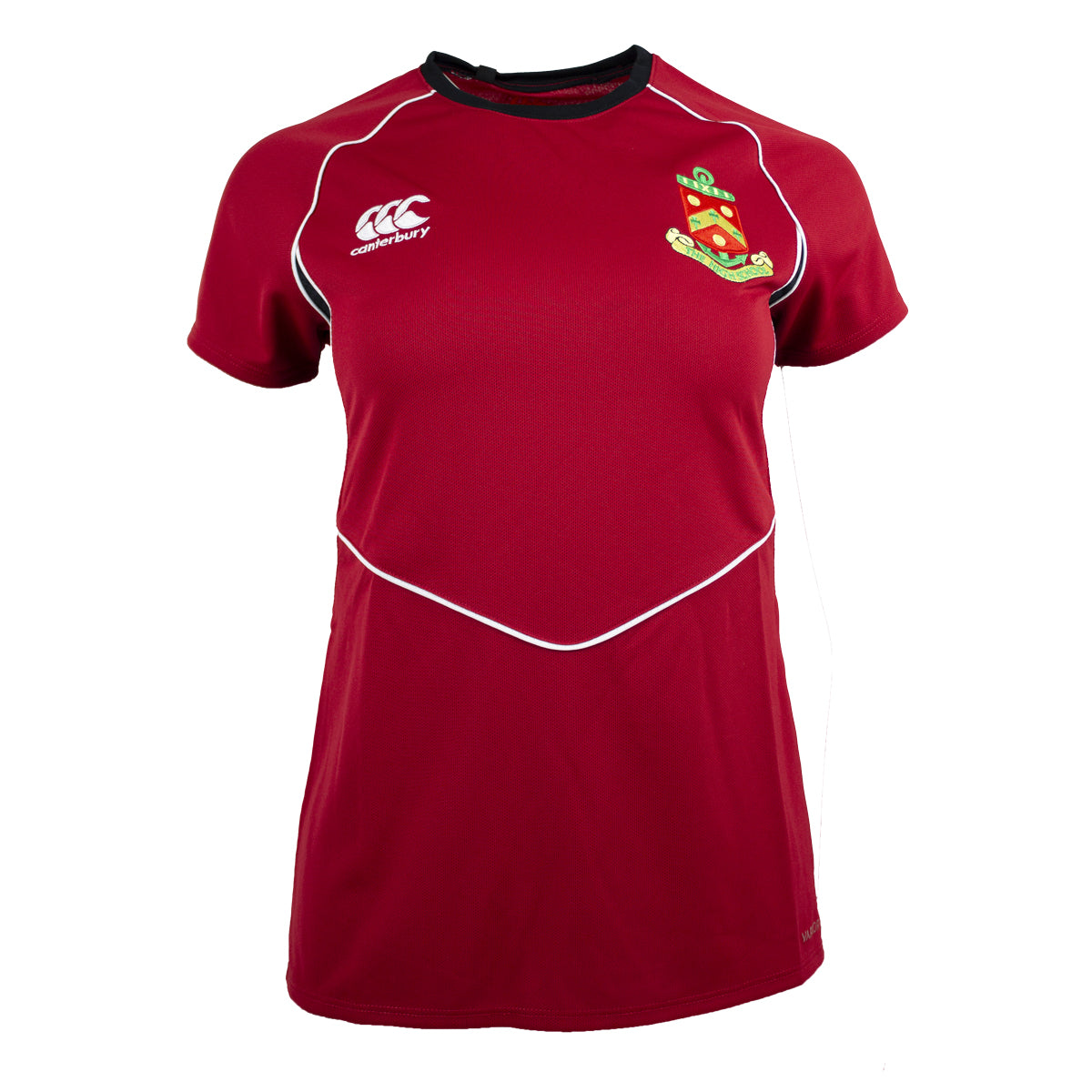 A photo of the The High School Junior Girls Hockey Top in Red with embroidered school crest on left chest.