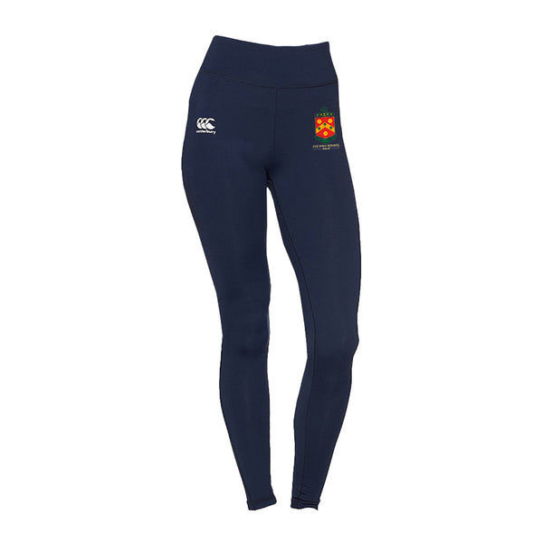 A photo of the The High School Legging in Navy with school crest on left hip.