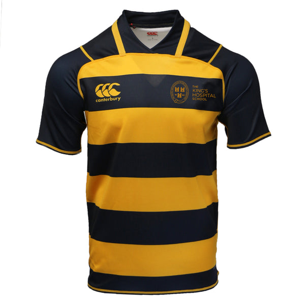 A photo of the King's Hospital Rugby Jersey in Navy/Gold Stripe