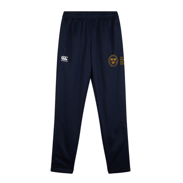 A photo of the King's Hospital Tapered Pant in Navy, with school crest embroidered on left leg