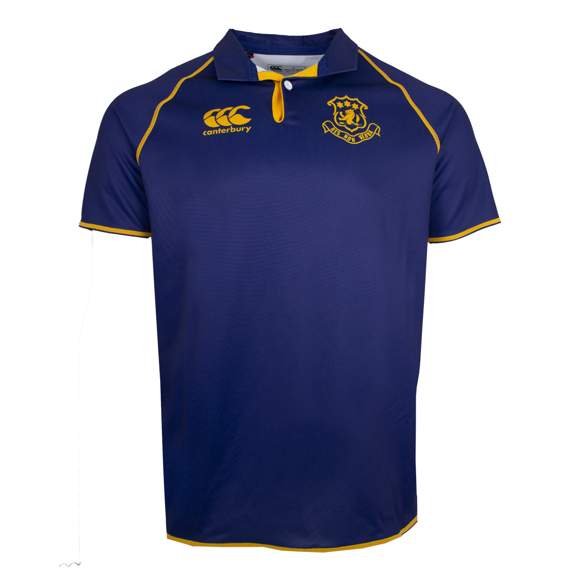 A photo of the Wilson's Hospital Canterbury Rugby Jersey in Royal with Gold school crest and piping.