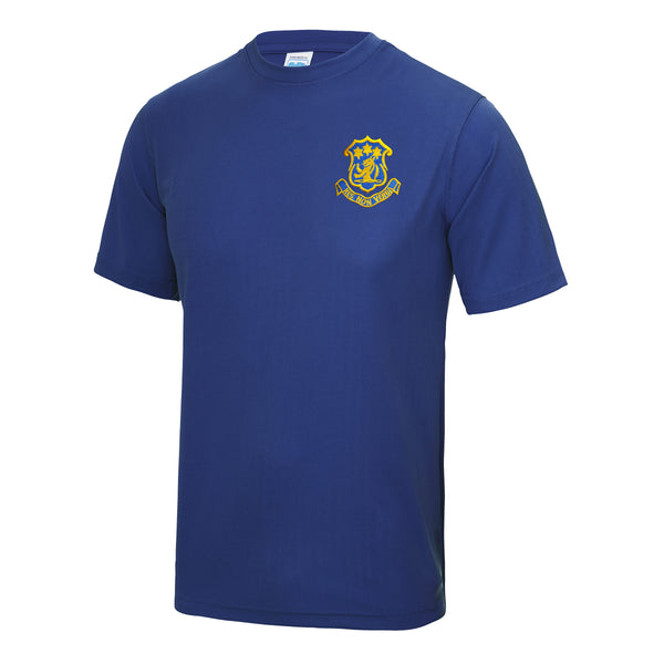 A photo of the Wilson's Hospital T-Shirt in Royal Blue with school crest on left chest.