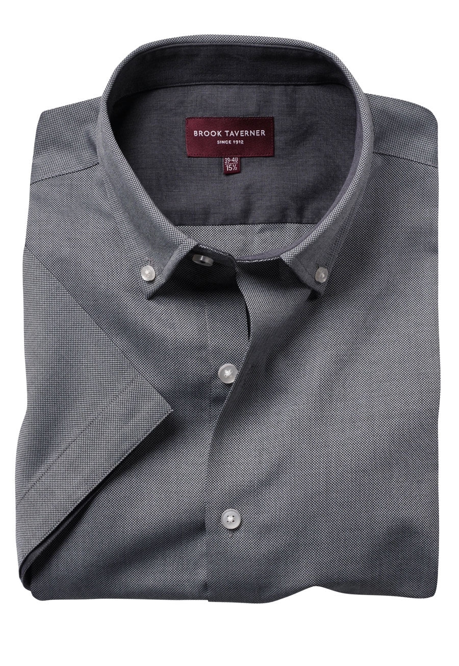 Brook Taverner Calgary Royal Oxford Short Sleeve Shirt in Grey