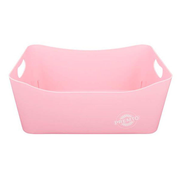 A picture of the Premto Large Storage Basket in a beautiful pastel pink colours, available from Uniformity, your one-stop-shop for all your Back to School Stationery.