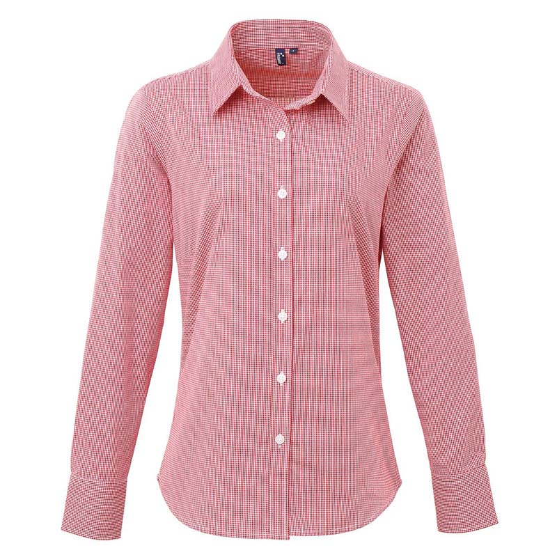 Ladies' Microcheck Gingham Long Sleeve cotton Shirt