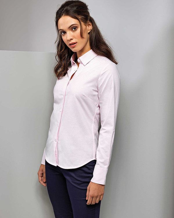 Ladies Cotton-Rich Oxford Stripes Shirt