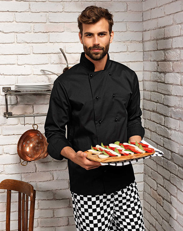 Chef wearing the Cuisine Long Sleeve Chef's jacket