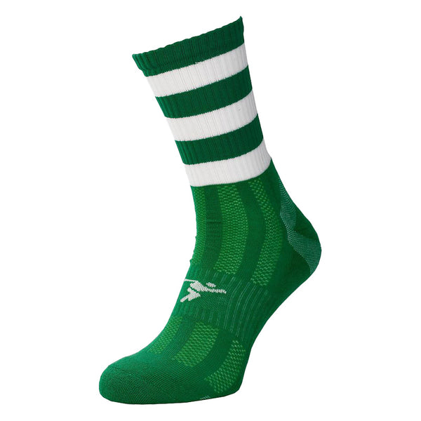Precision Pro Hooped GAA Mid Socks Green with 3 White Stripes
