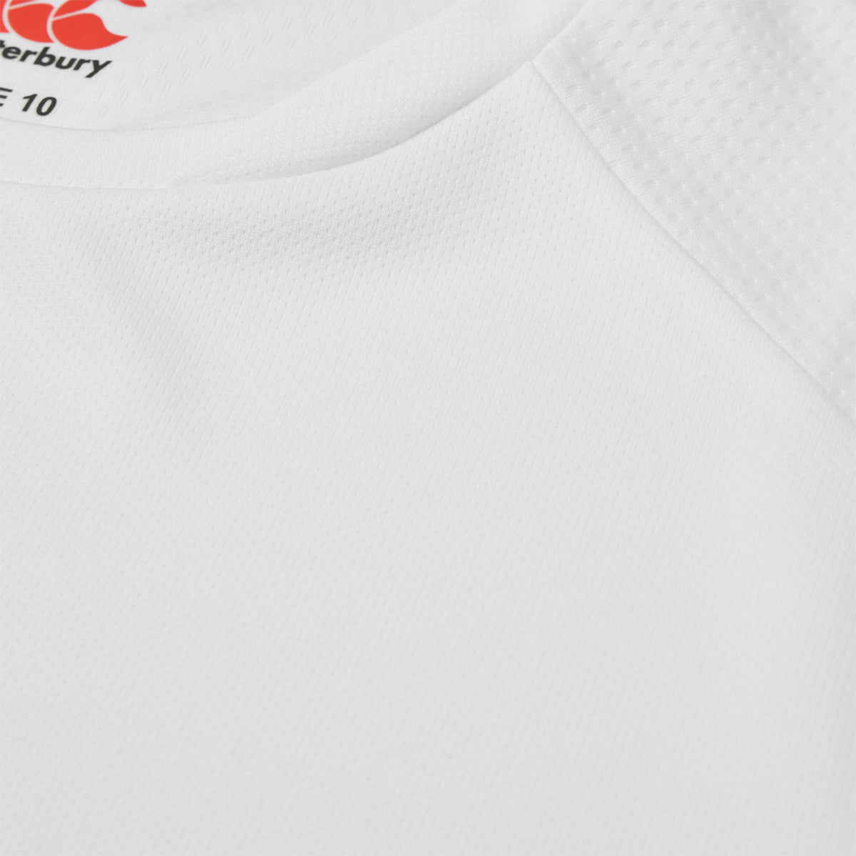 Canterbury Canterbury Club Dry Tee Female in White, neckline & shoulder close up