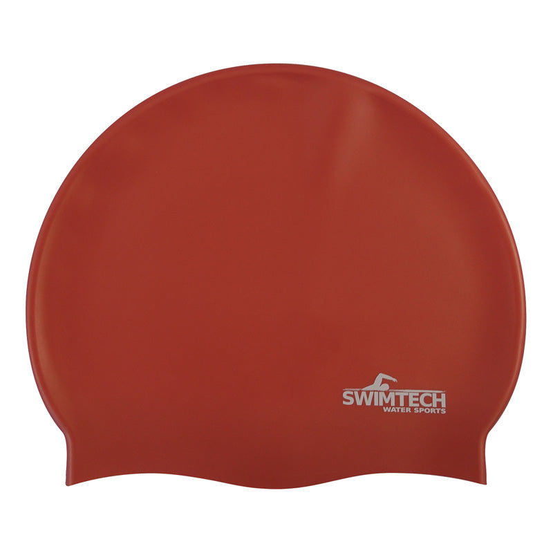An picture of the SwimTech Silicone Swim Cap in Red, available from Uniformity